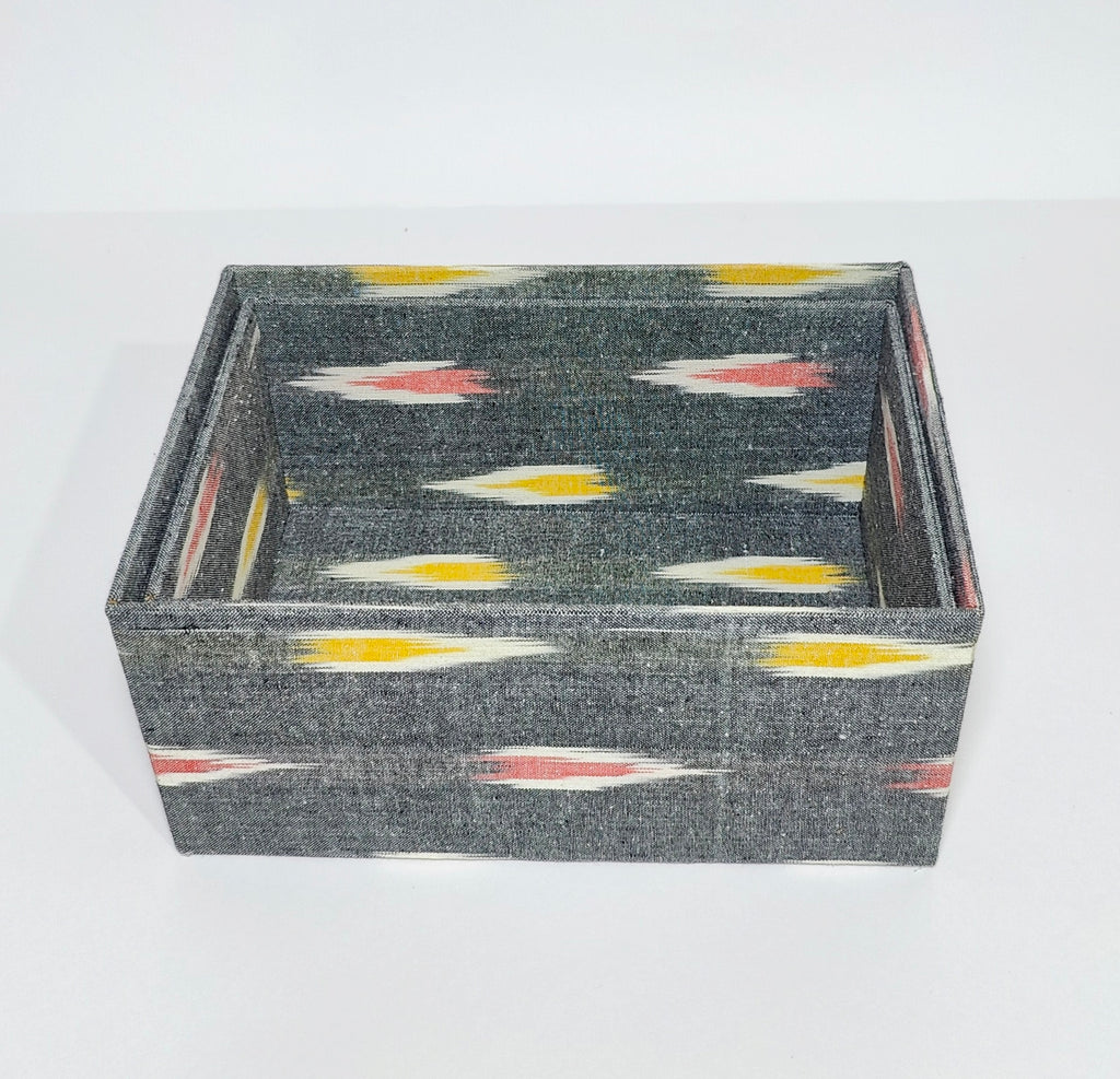 Set of 2 Open Storage boxes - Ikkat Grey