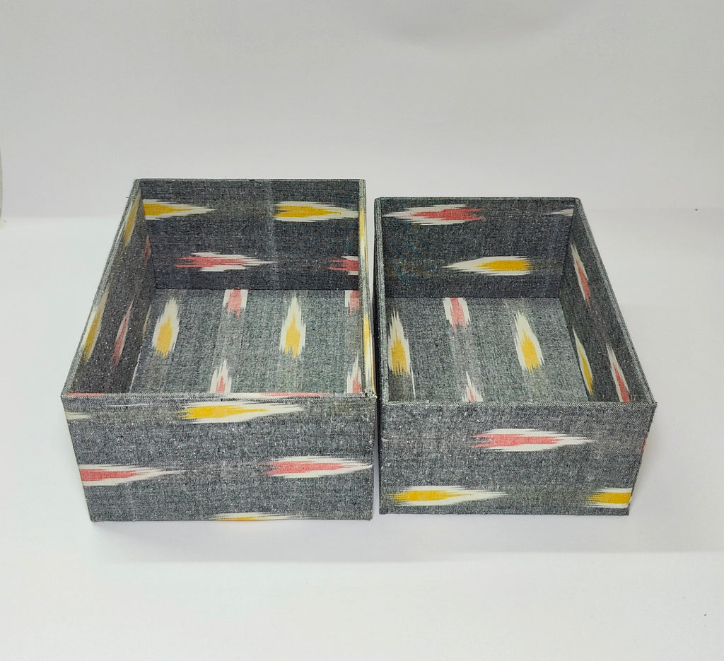 Set of 2 Open Storage boxes - Ikkat Grey