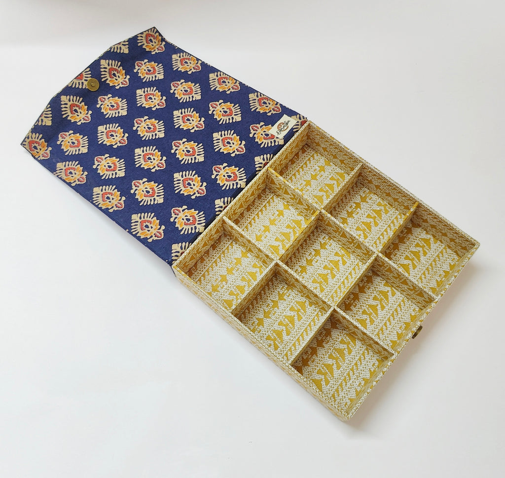 9 slot Jewellery organizer - Blue Ajrakh