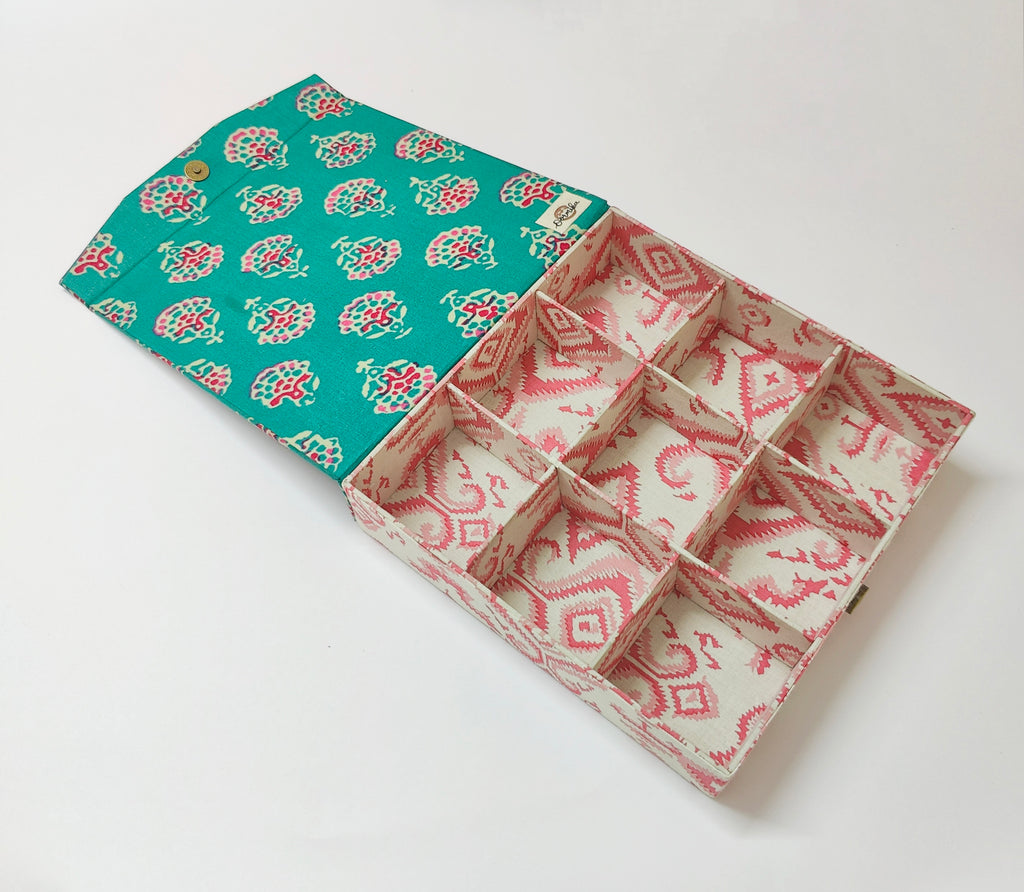 9 slot Jewellery organizer - Teal &amp; Pink