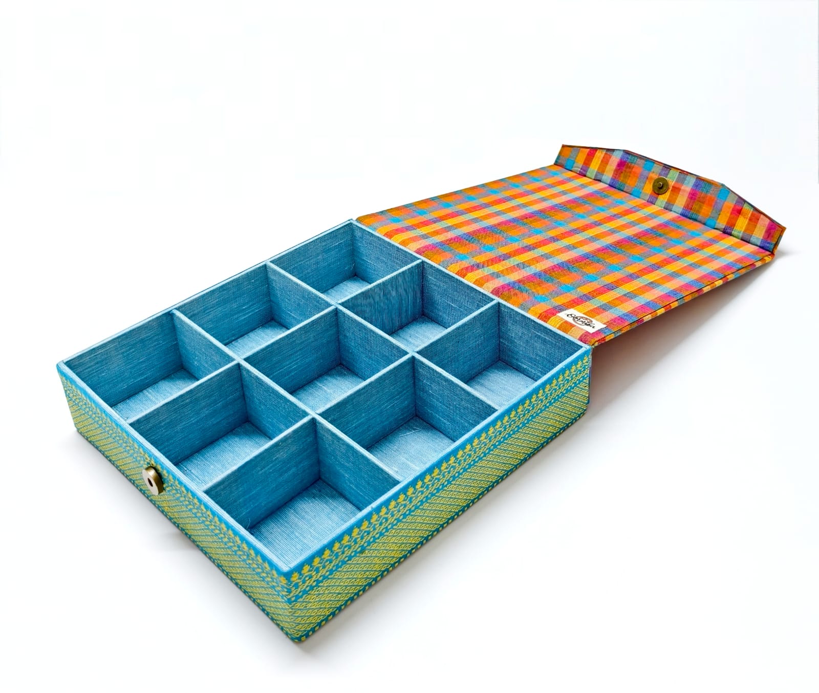 9 slot Jewellery organizer - Mangalagiri Blue Checks