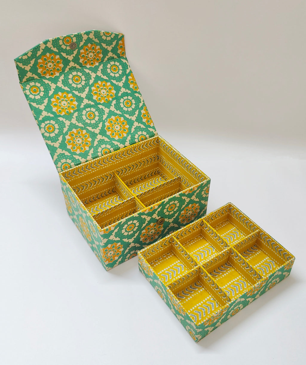 Double Level Jewellery Organizer - Green &amp; Yellow Kalamkari