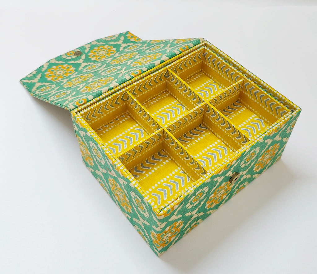 Double Level Jewellery Organizer - Green &amp; Yellow Kalamkari