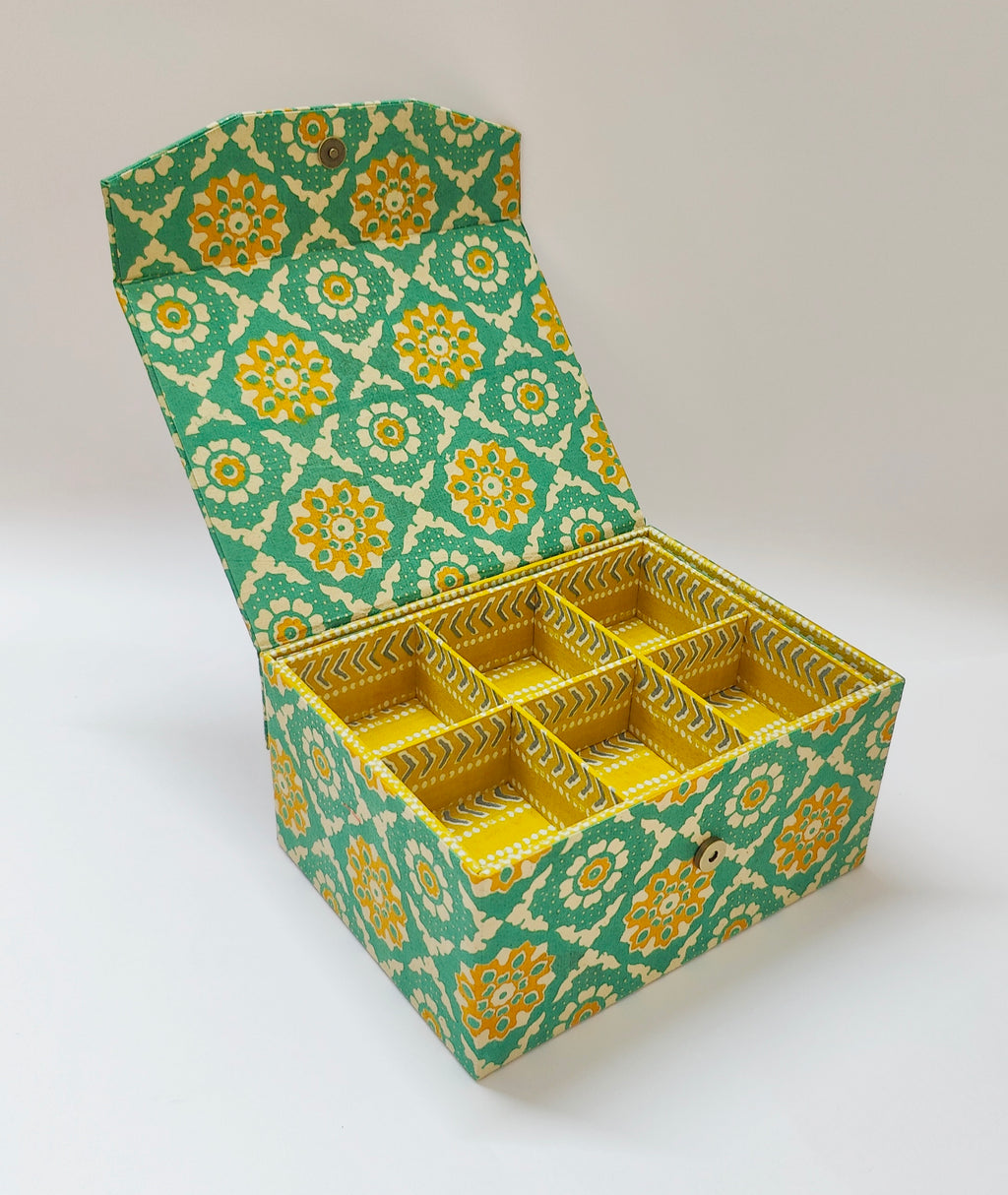Double Level Jewellery Organizer - Green &amp; Yellow Kalamkari