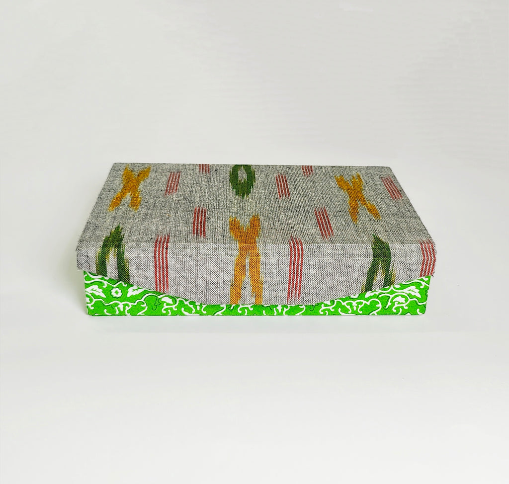 Rectangle 6 slot jewellery organizer - Ikkat Grey &amp; Green