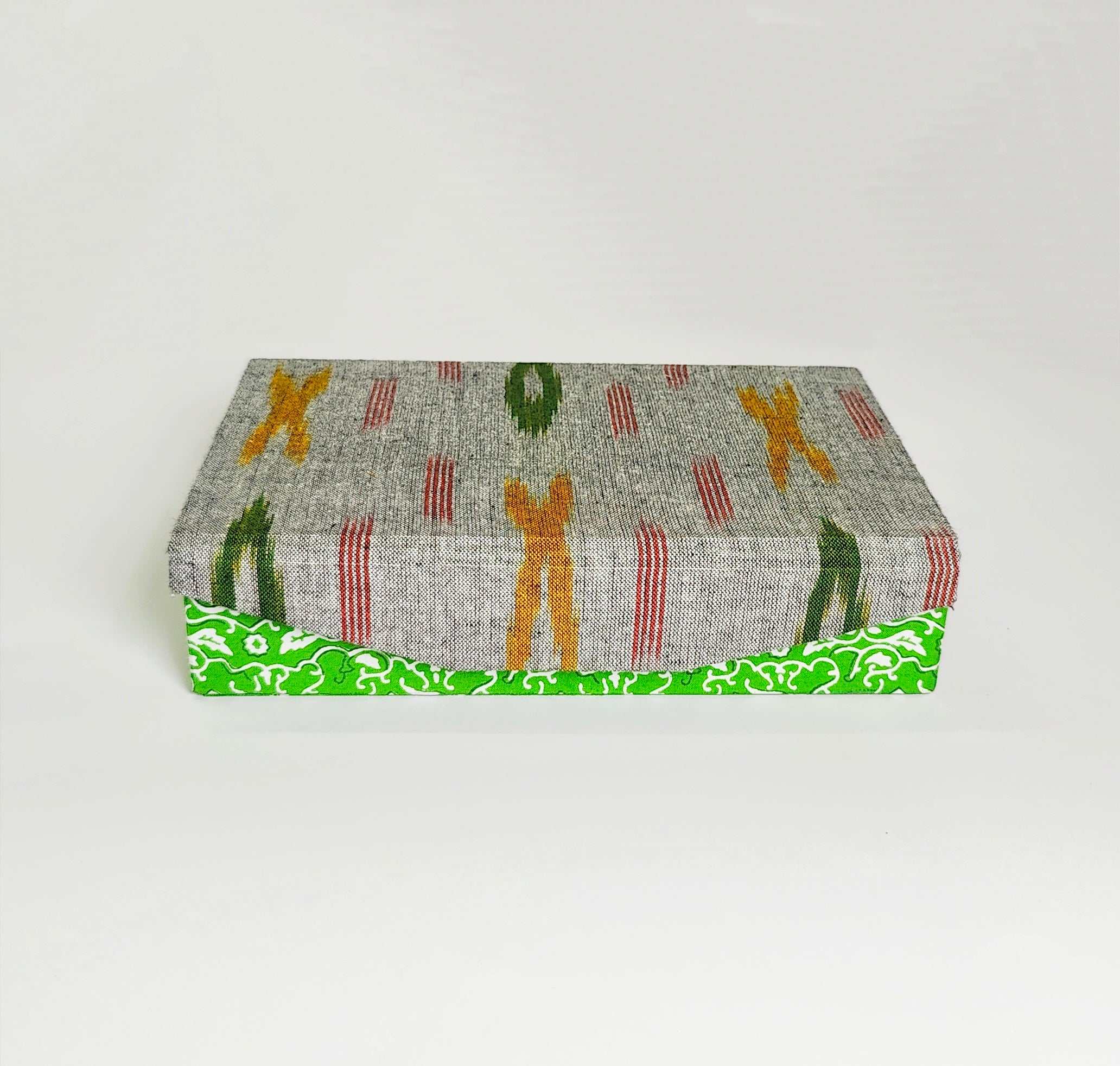 Rectangle 6 slot jewellery organizer - Ikkat Grey &amp; Green