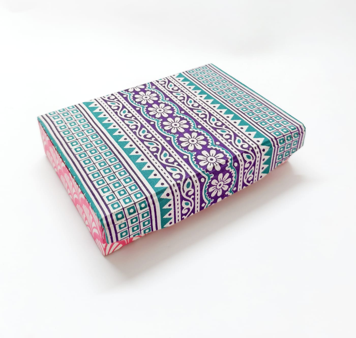Rectangle 6 slot jewellery organizer - Pink Jaipur Block Print