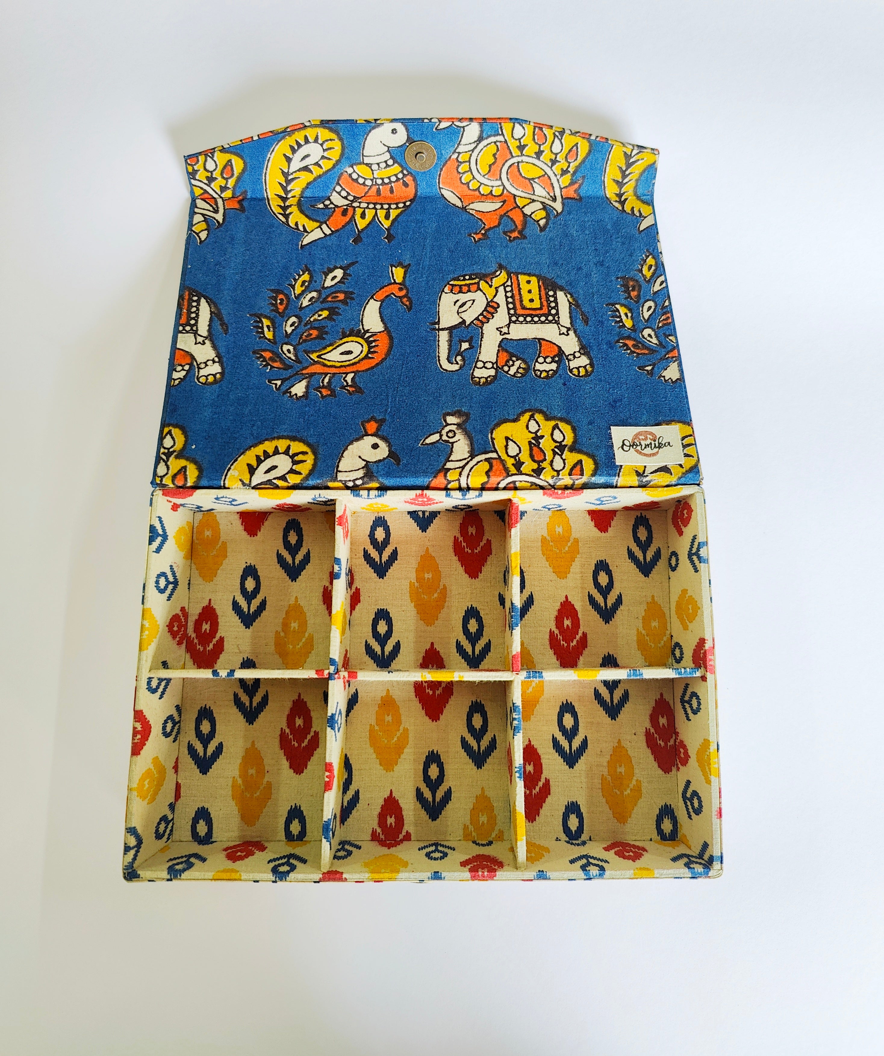 Rectangle 6 slot jewellery organizer - Kalamkari Blue