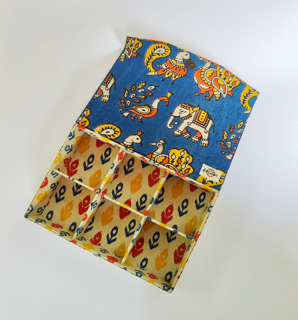 Rectangle 6 slot jewellery organizer - Kalamkari Blue