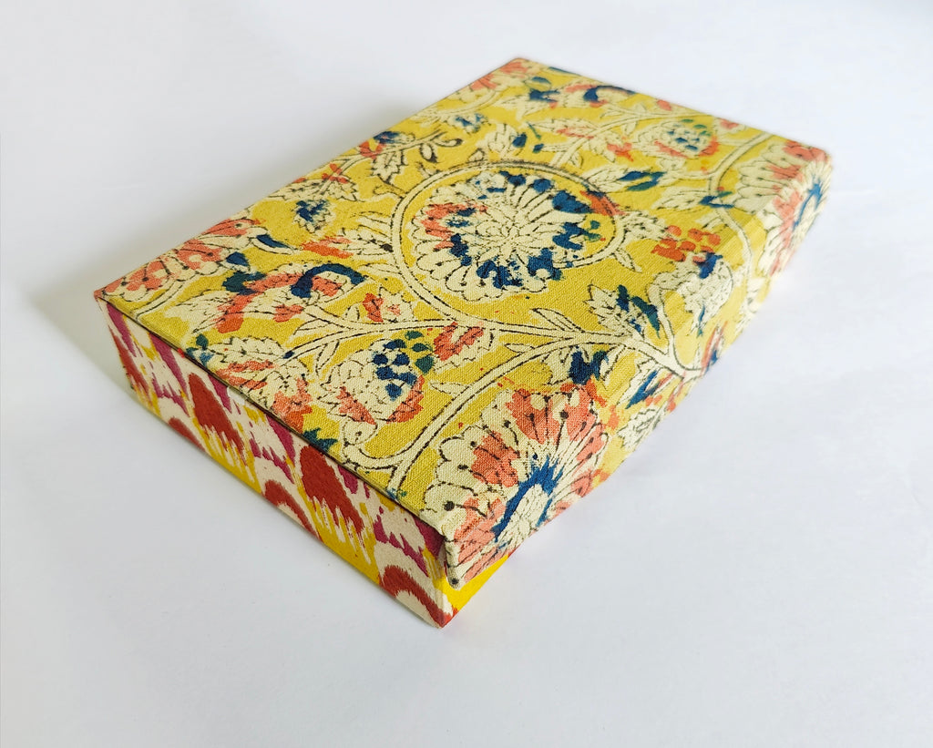 Rectangle 6 slot jewellery organizer - Yellow Kalamkari