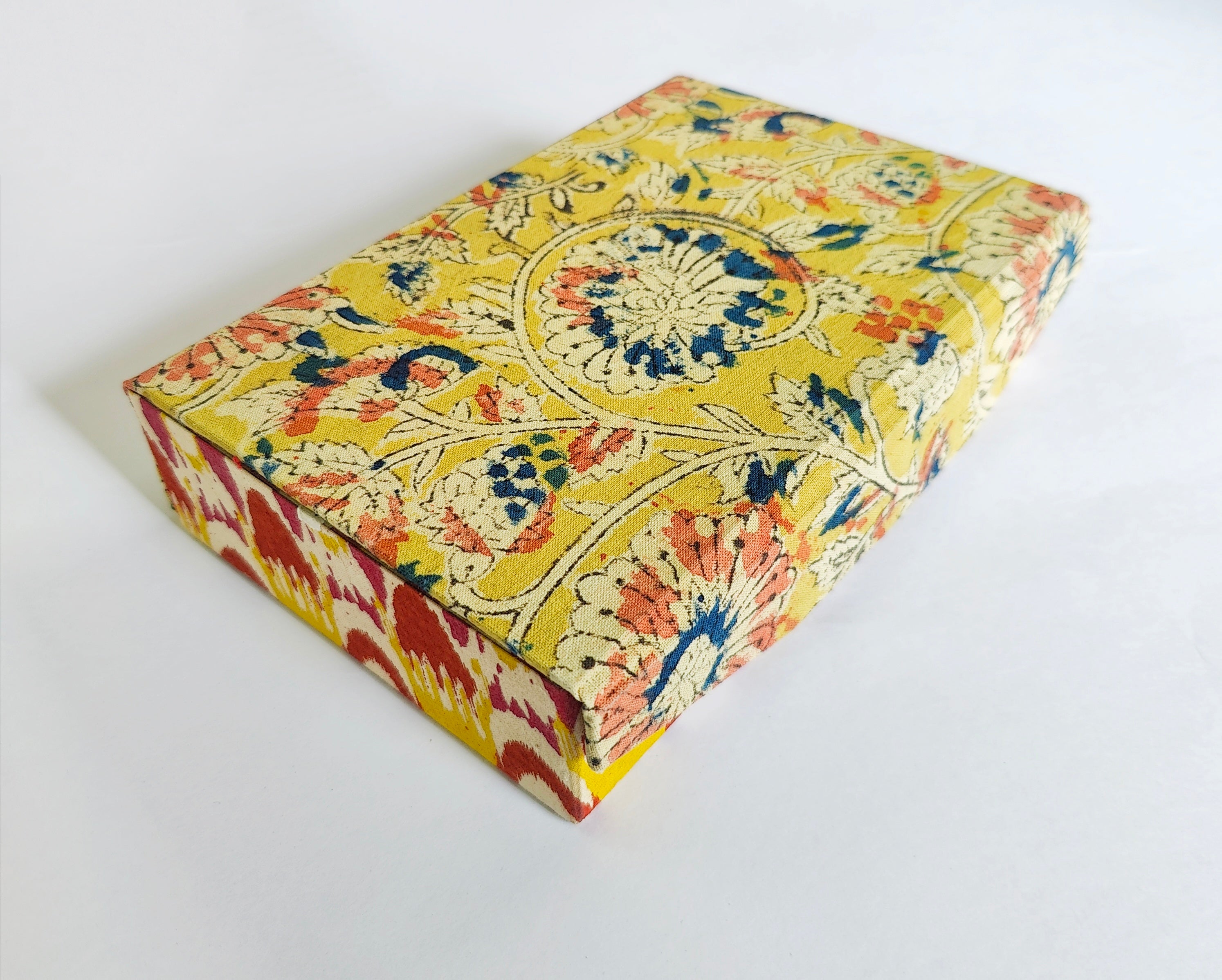 Rectangle 6 slot jewellery organizer - Yellow Kalamkari