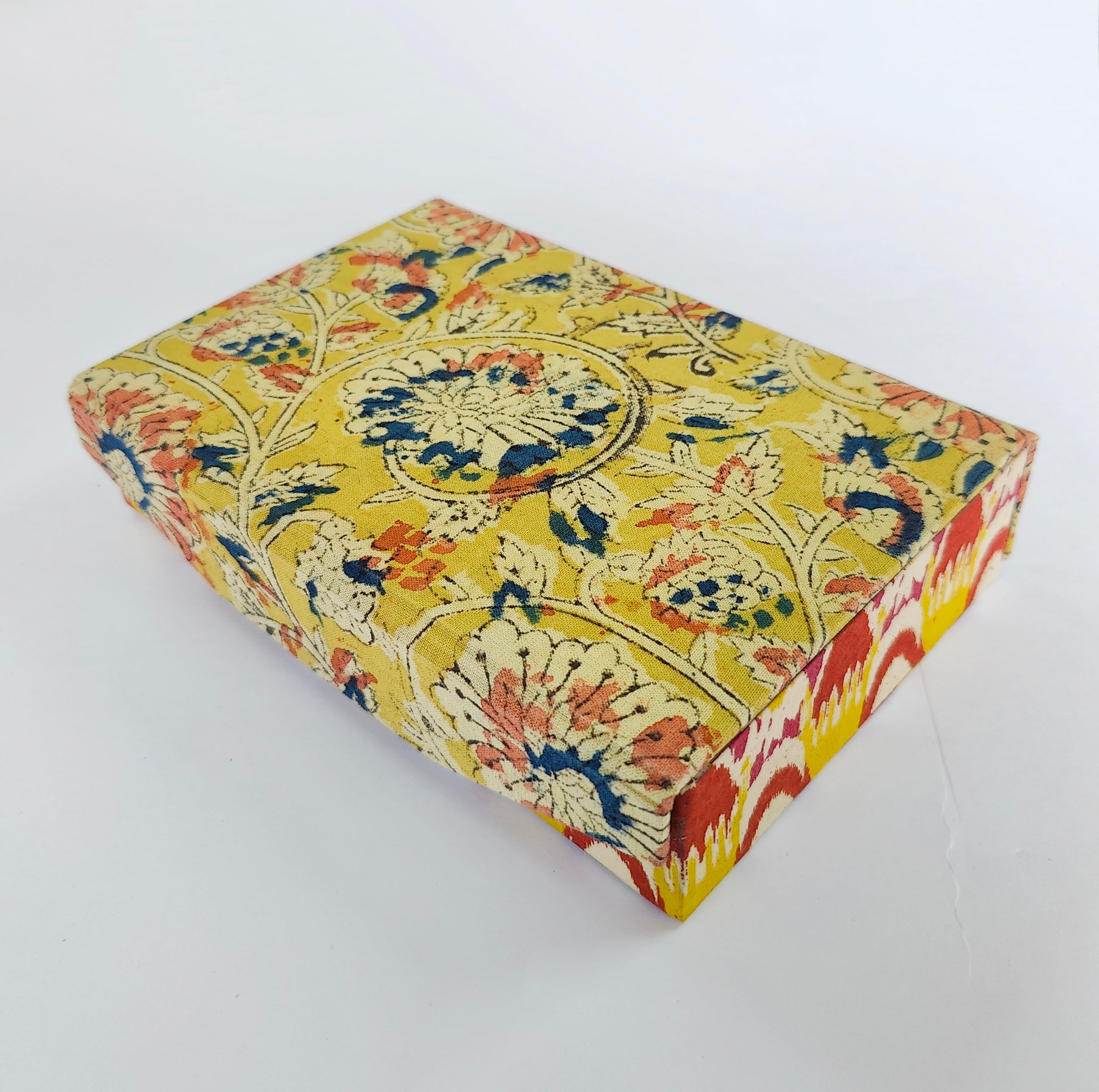 Rectangle 6 slot jewellery organizer - Yellow Kalamkari