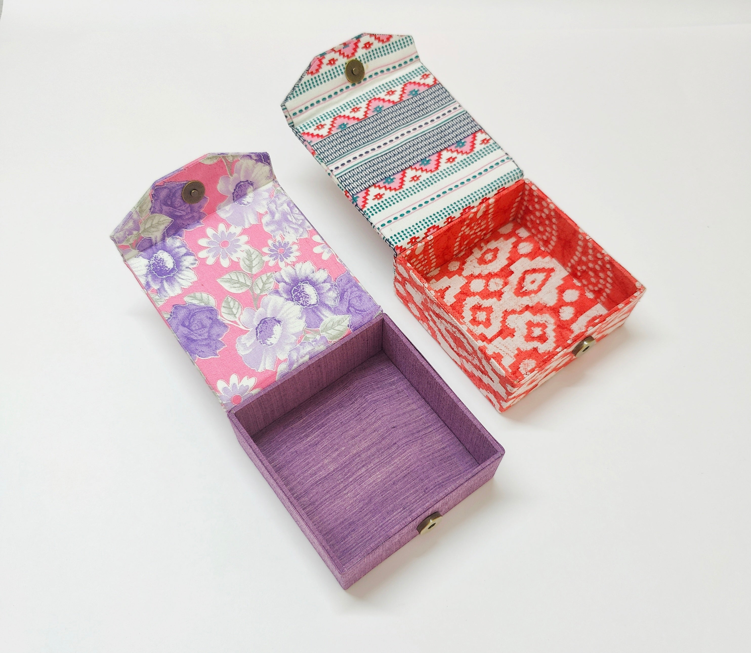 Small Square Travel box - Set of 2 - Floral &amp; Stripes