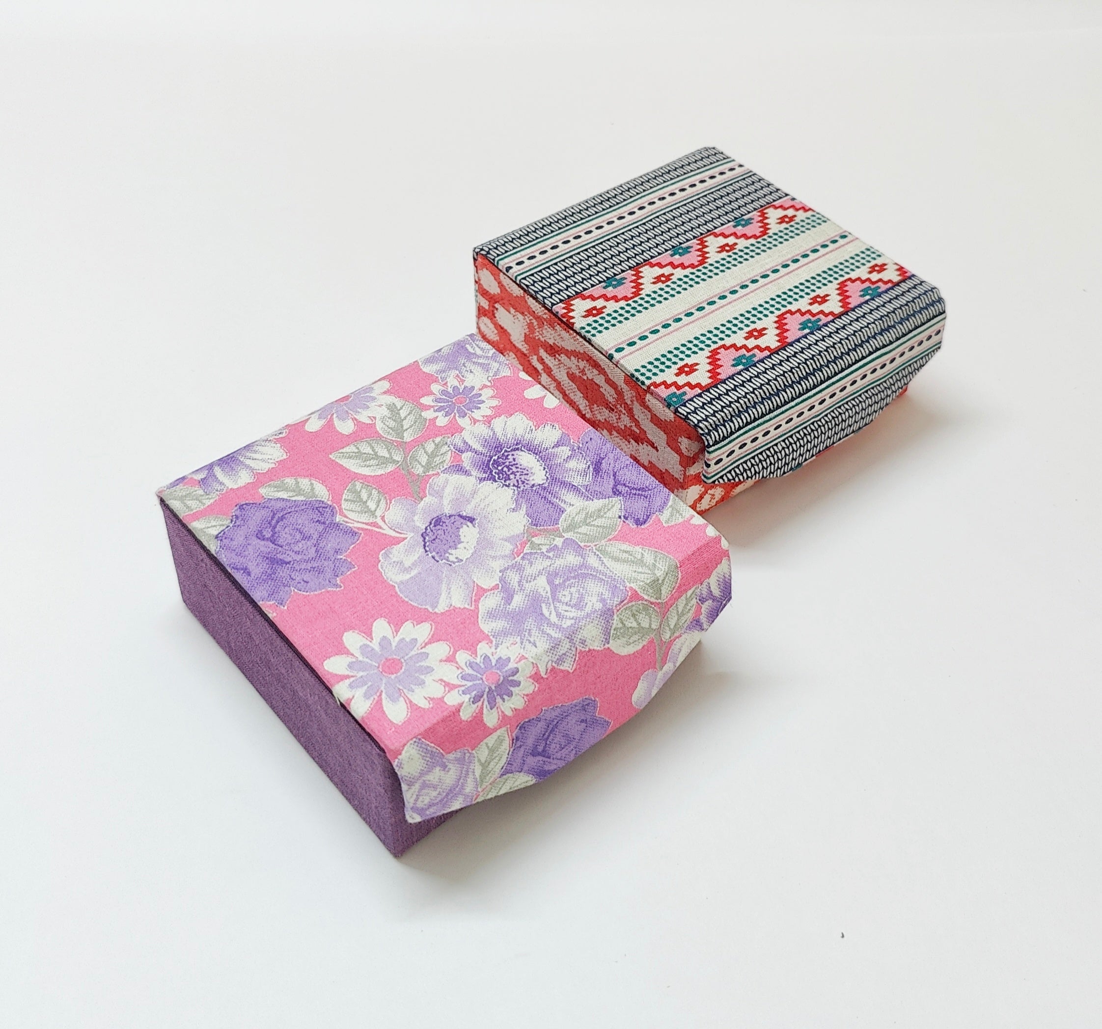 Small Square Travel box - Set of 2 - Floral &amp; Stripes