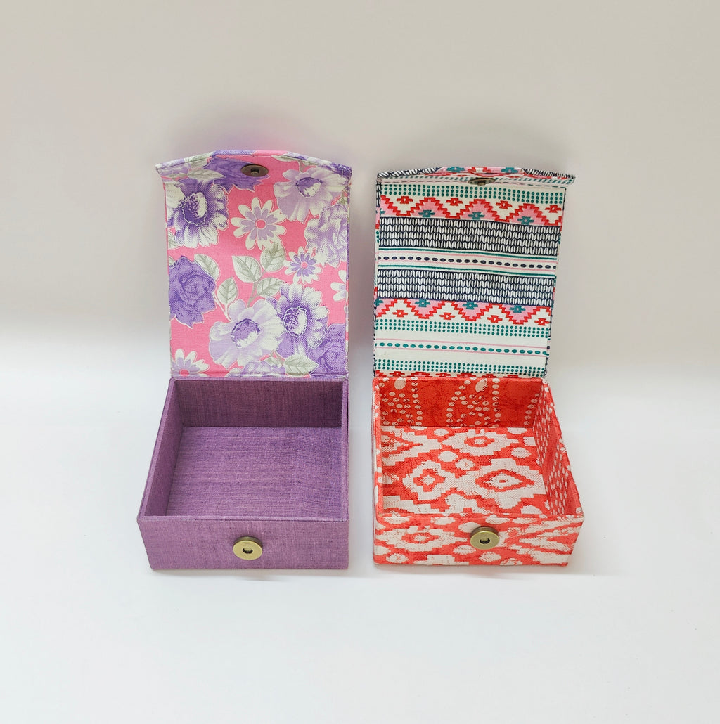Small Square Travel box - Set of 2 - Floral &amp; Stripes