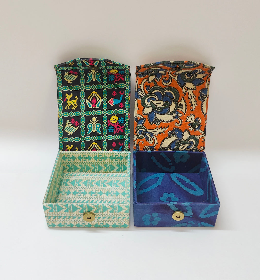 Small Square Travel box - Set of 2 - Patola &amp; Kalamkari