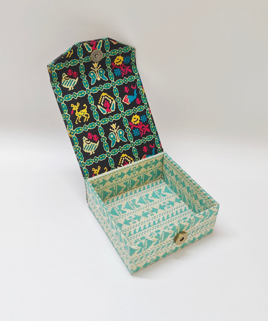 Small Square Travel box - Set of 2 - Patola &amp; Kalamkari