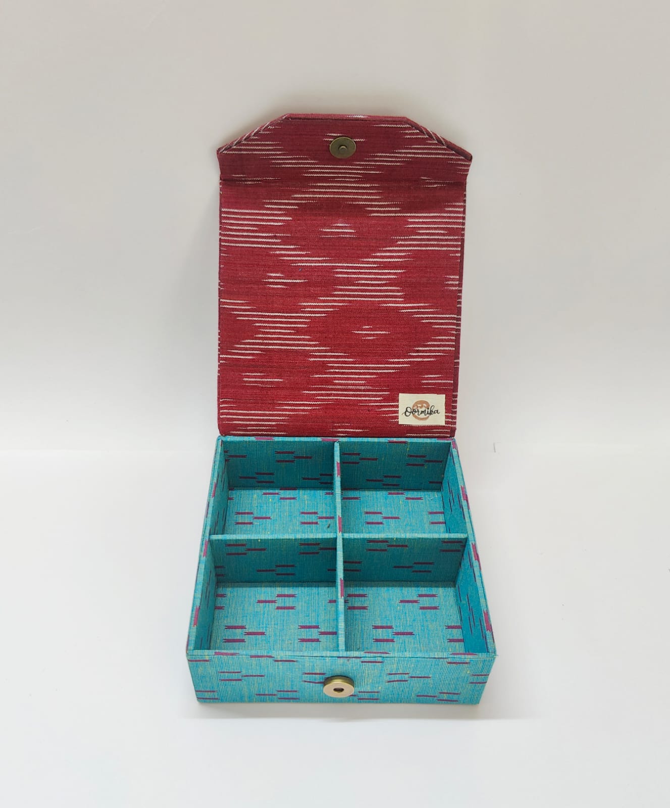 Square 4 slot jewellery organizer - Ikkat &amp; Mangalgiri