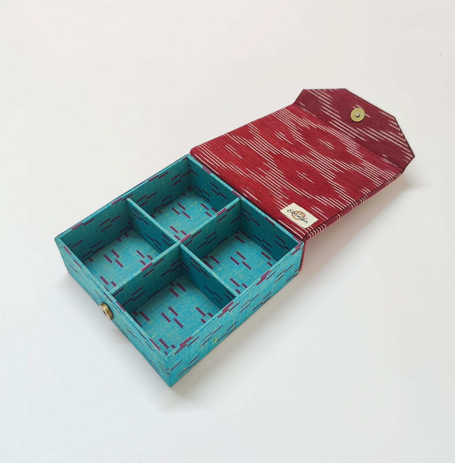 Square 4 slot jewellery organizer - Ikkat &amp; Mangalgiri