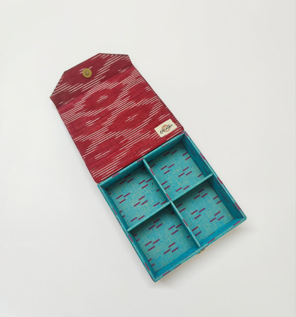 Square 4 slot jewellery organizer - Ikkat &amp; Mangalgiri
