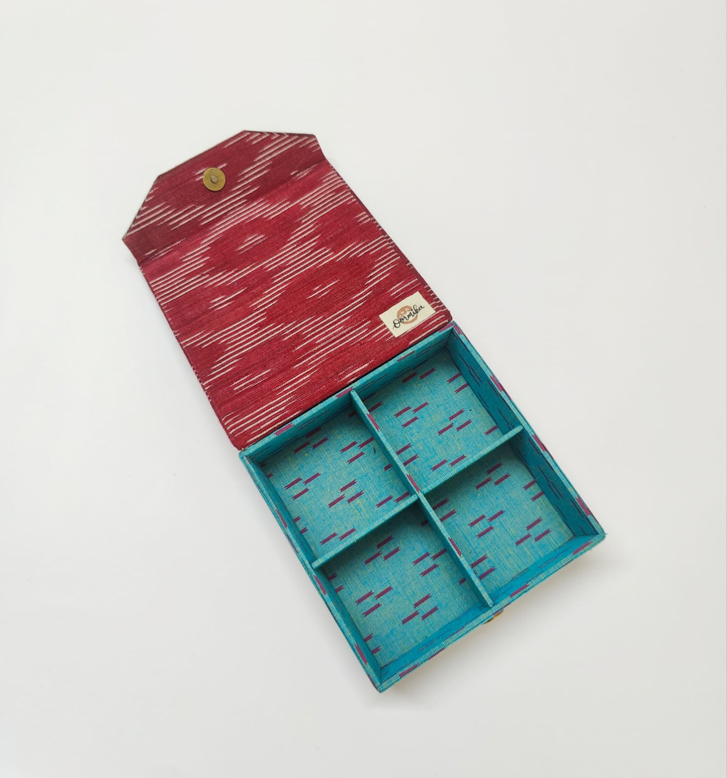 Square 4 slot jewellery organizer - Ikkat &amp; Mangalgiri