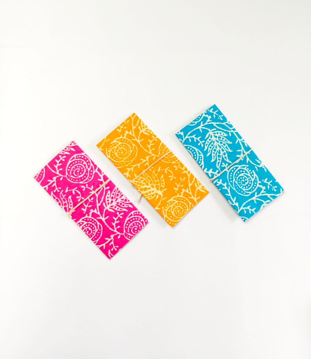 Set Of 3 Handmade Fabric Envelopes - Flowers in Block print