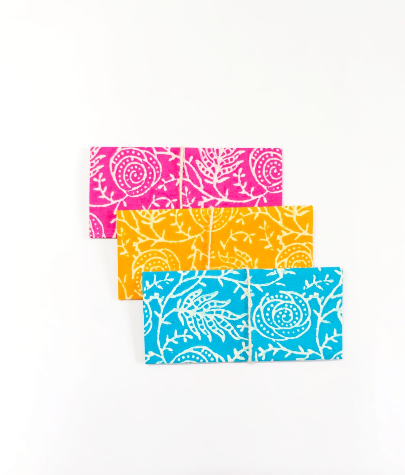 Set Of 3 Handmade Fabric Envelopes - Flowers in Block print