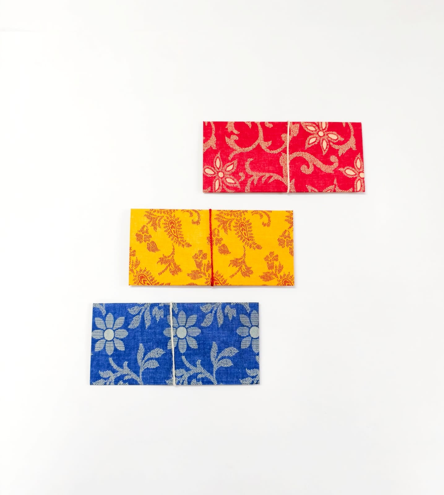 Set Of 3 Handmade Fabric Envelopes - Flowers in Cotton Weave