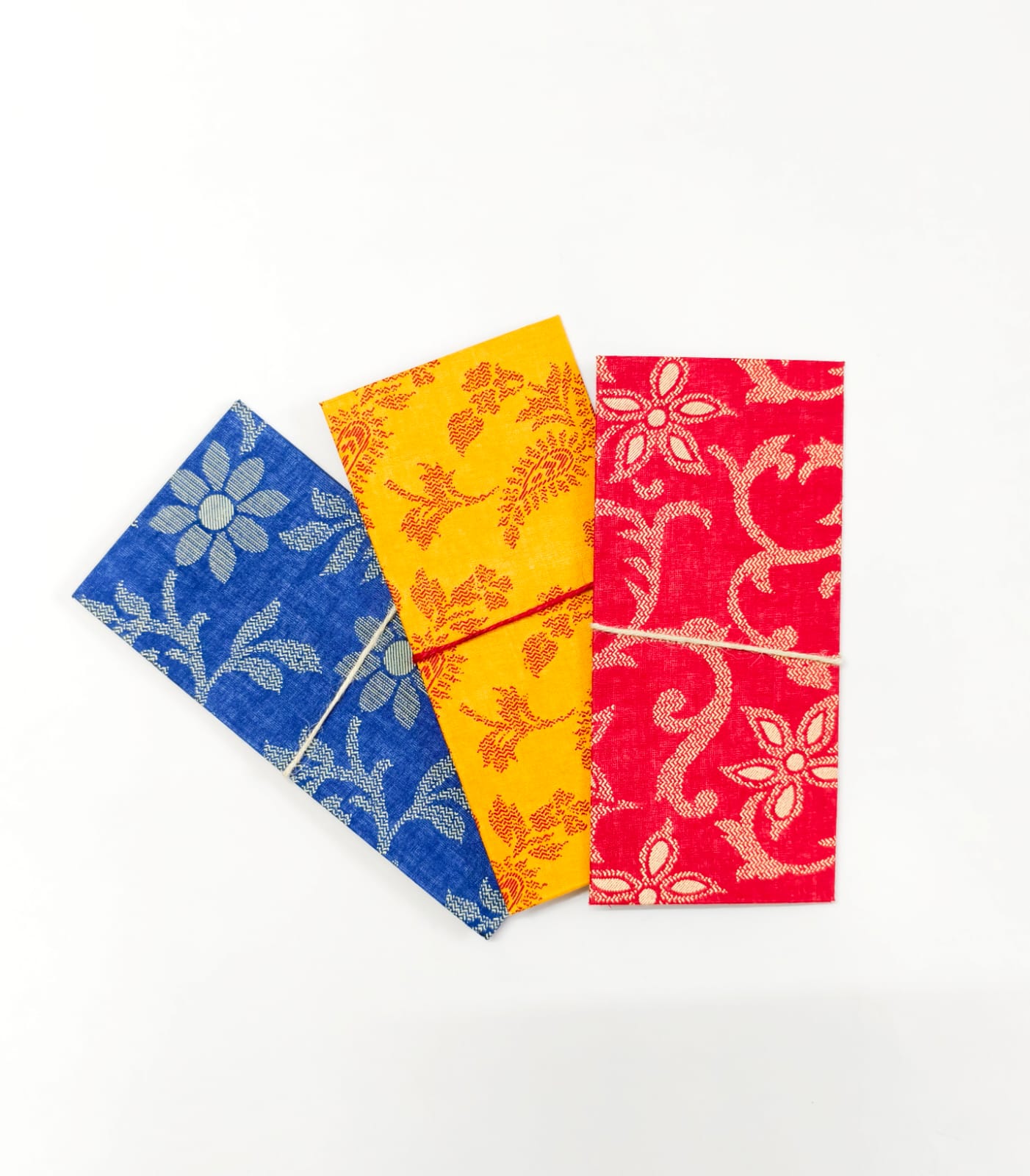 Set Of 3 Handmade Fabric Envelopes - Flowers in Cotton Weave