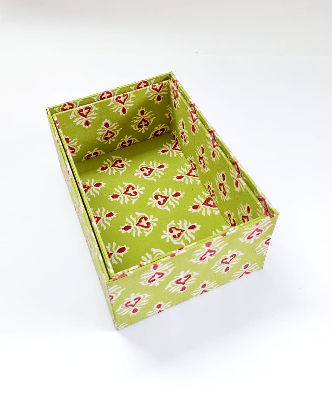 Set of 2 Open Storage boxes - Green Block Print