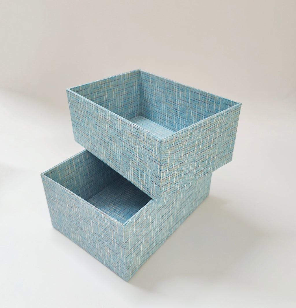 Set of 2 Open Storage boxes - Ikkat Blue