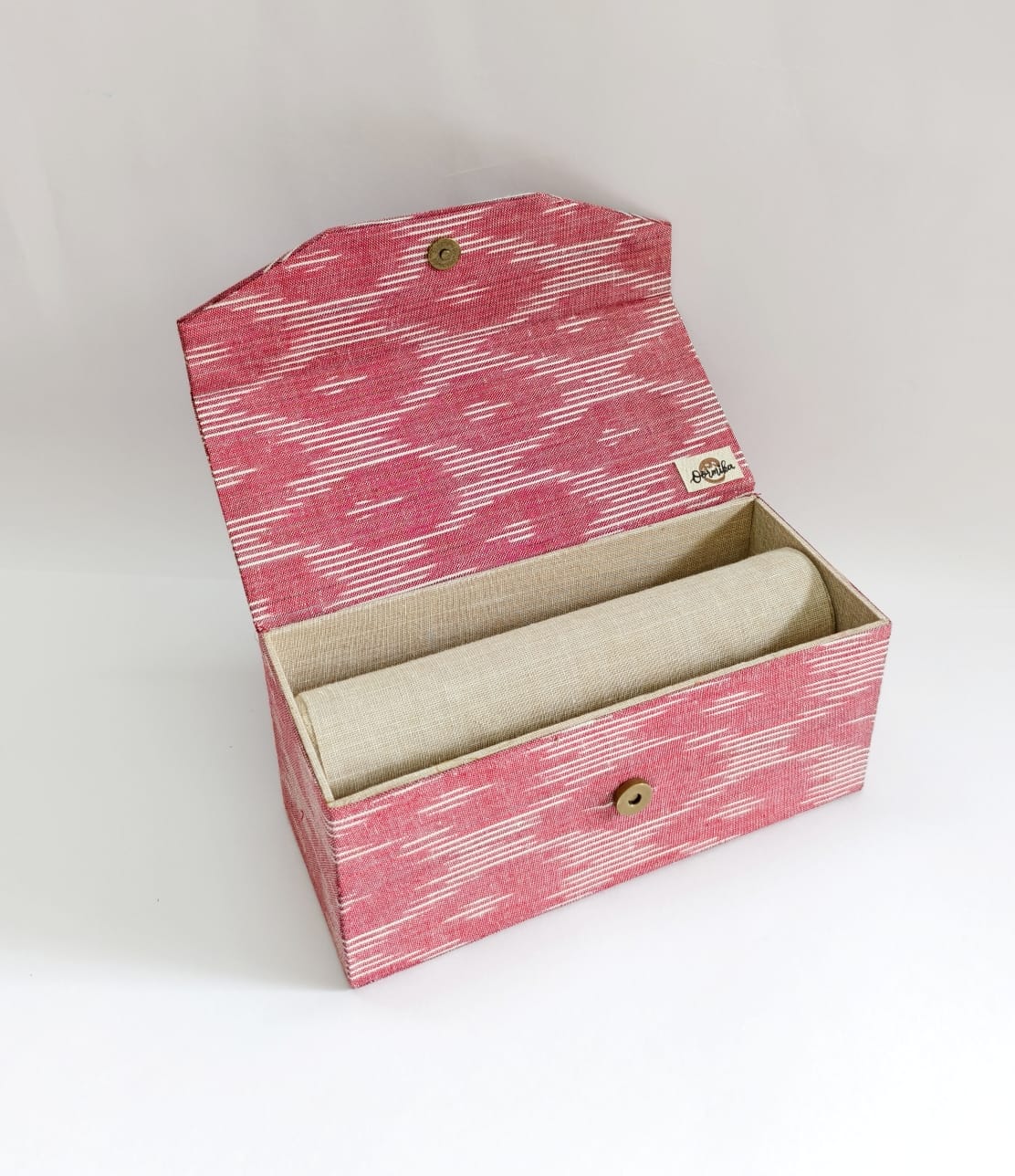 Bangle box with rod - Pink Ikkat