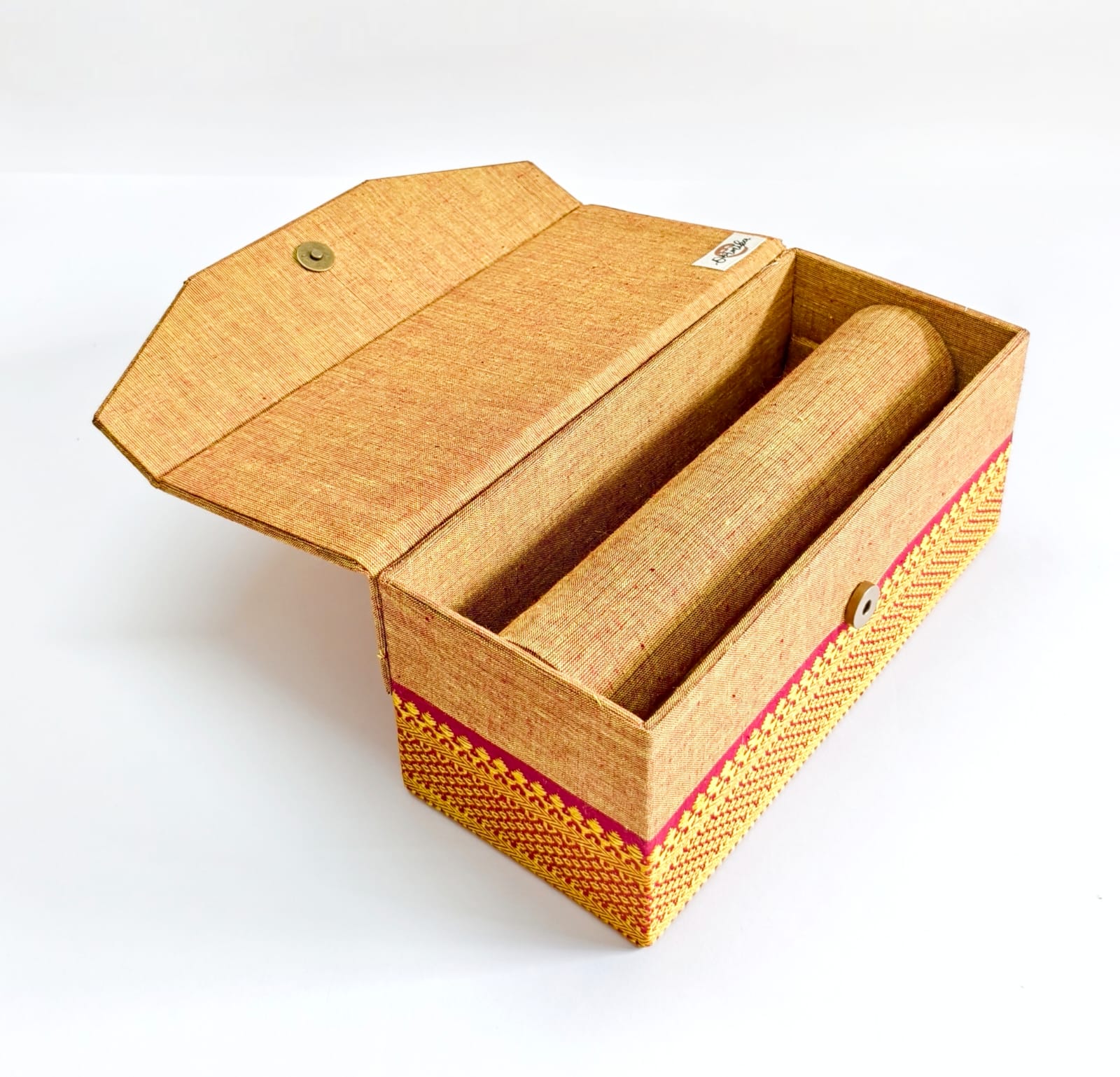 Bangle box with rod - Yellow-Red Mangalagiri