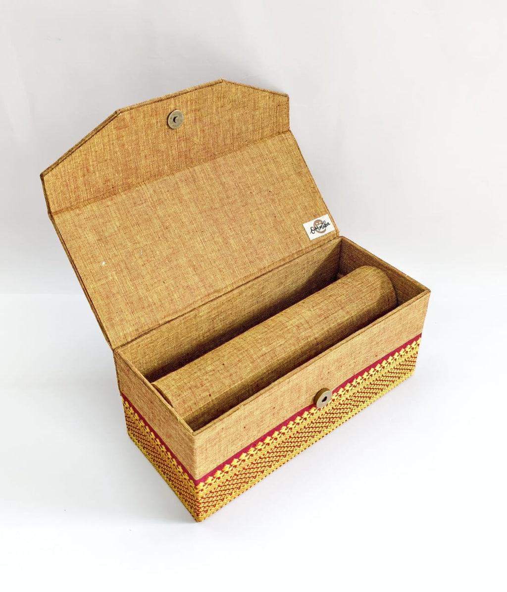 Bangle box with rod - Yellow-Red Mangalagiri