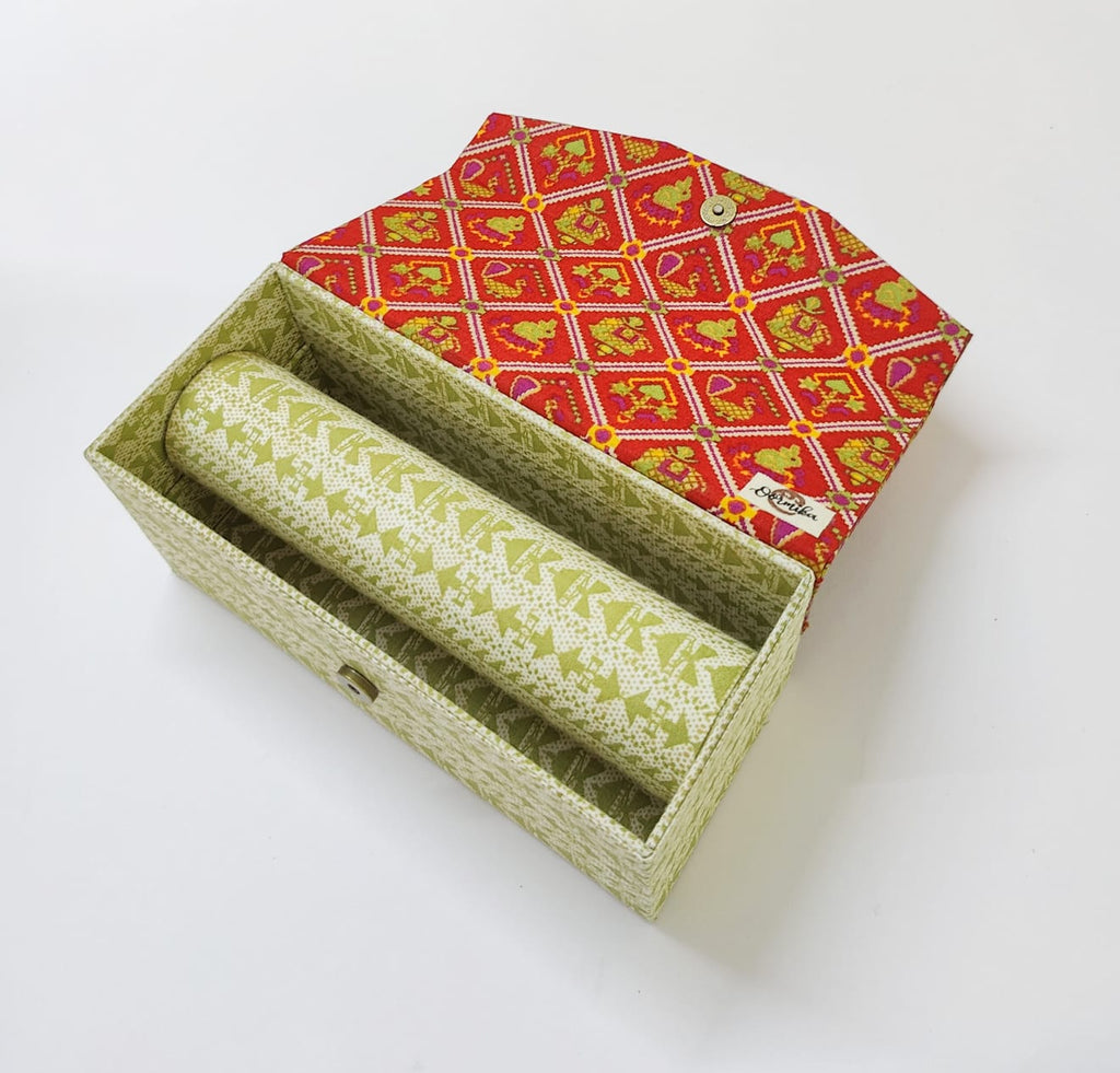 Bangle box with rod - Red Patola