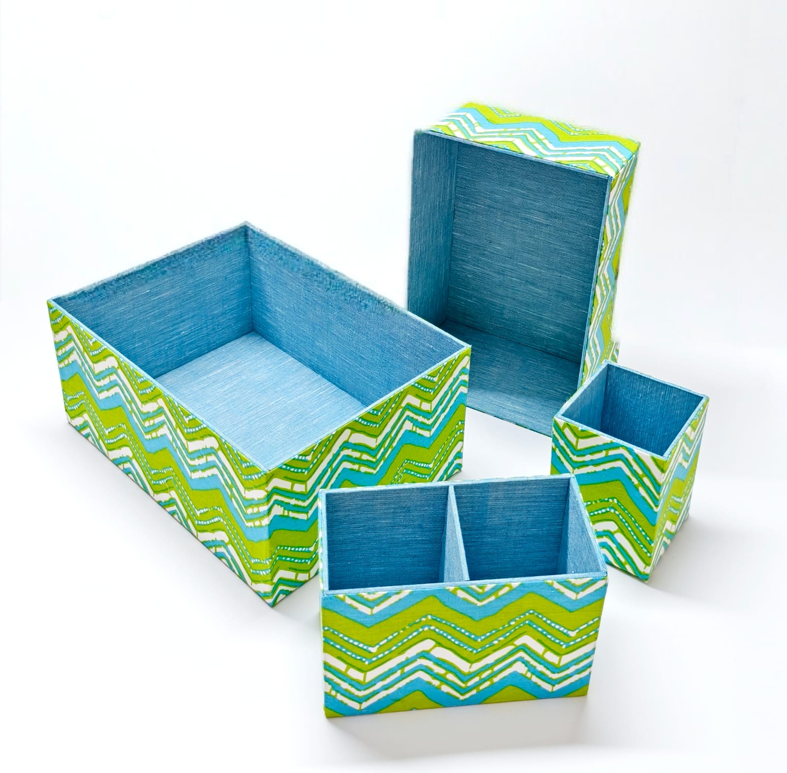 Set of 4 Desk Organizers - Green and Blue