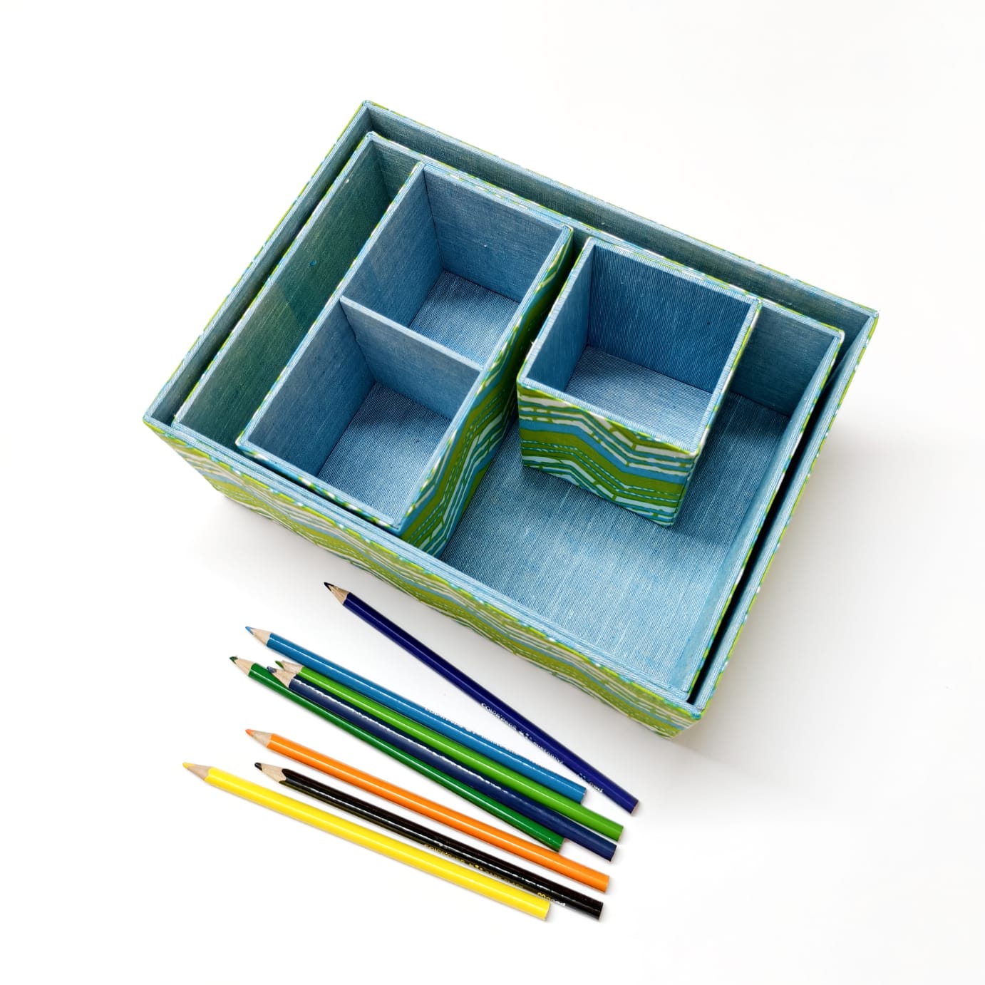 Set of 4 Desk Organizers - Green and Blue