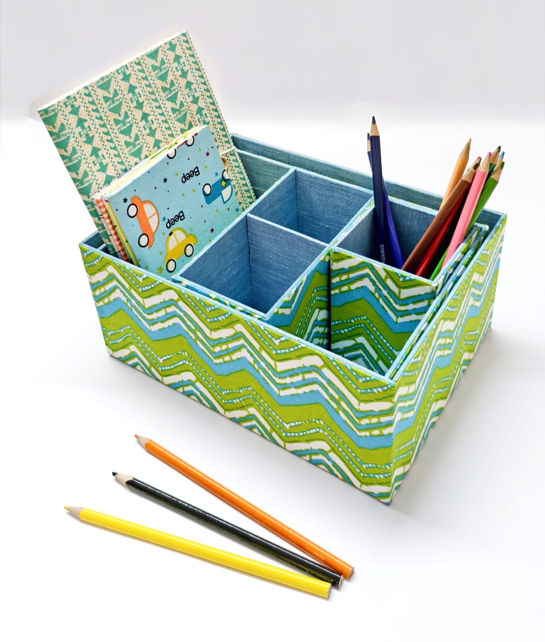 Set of 4 Desk Organizers - Green and Blue