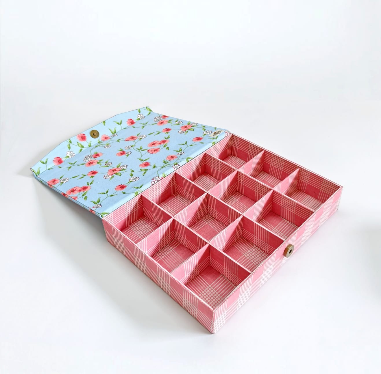 Rectangle 12 slot jewellery organizer - Floral Blue &amp; Pink