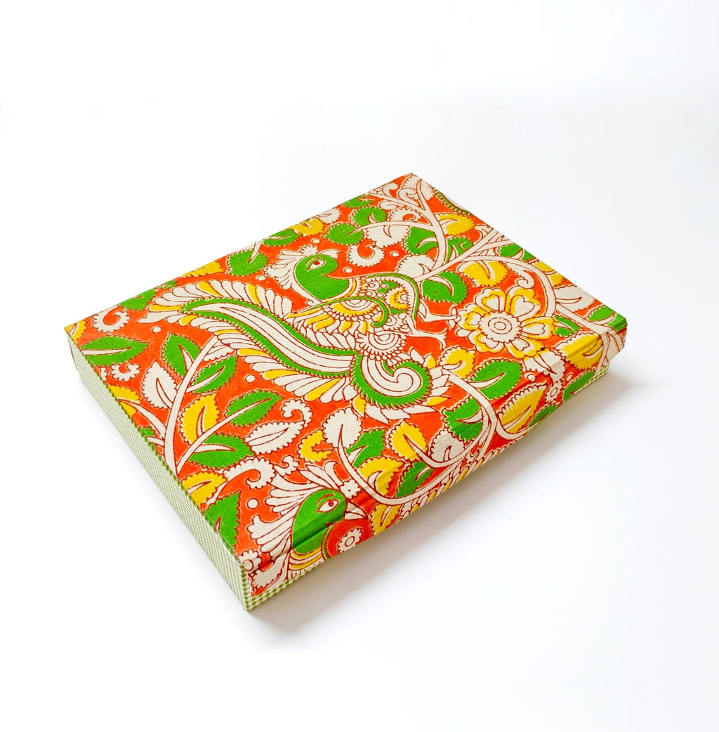 Rectangle 12 slot jewellery organizer - Orange kalamkari