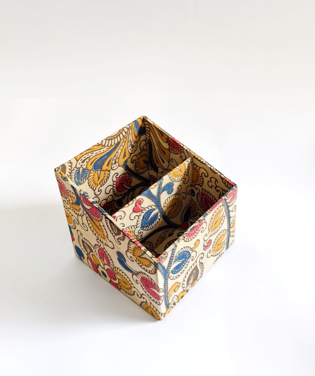 Small Remote control/ Multi-use/ Stationery Organizer - 2 slot - Floral Kalamkari