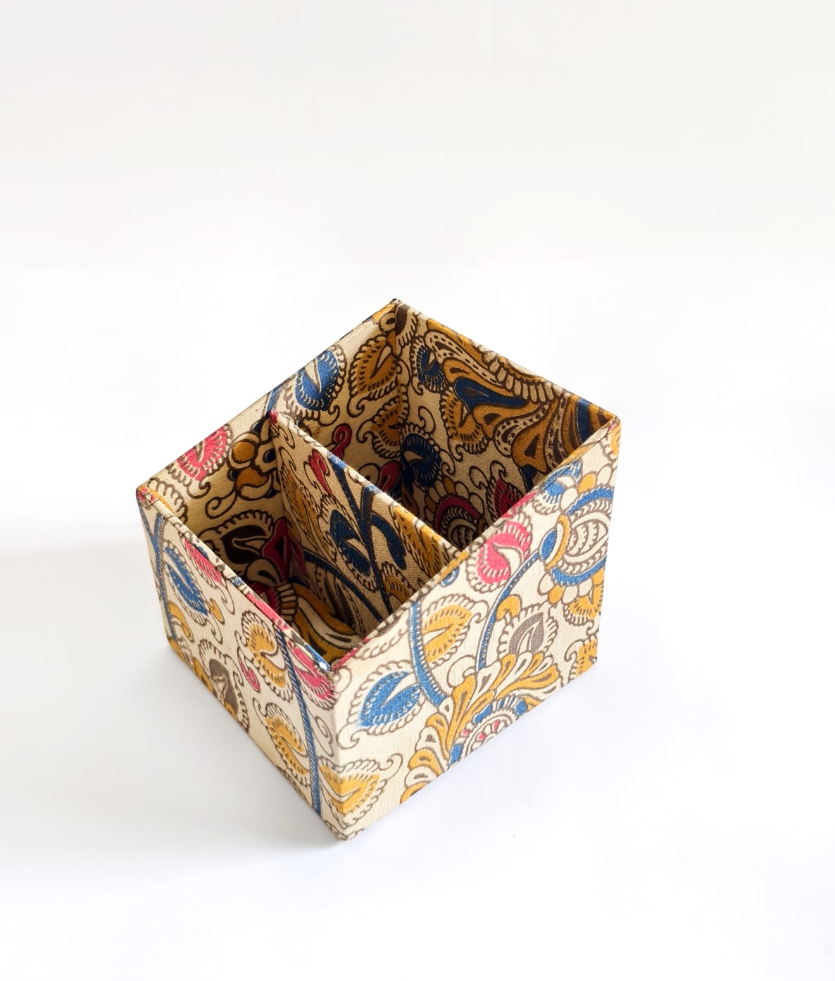 Small Remote control/ Multi-use/ Stationery Organizer - 2 slot - Floral Kalamkari