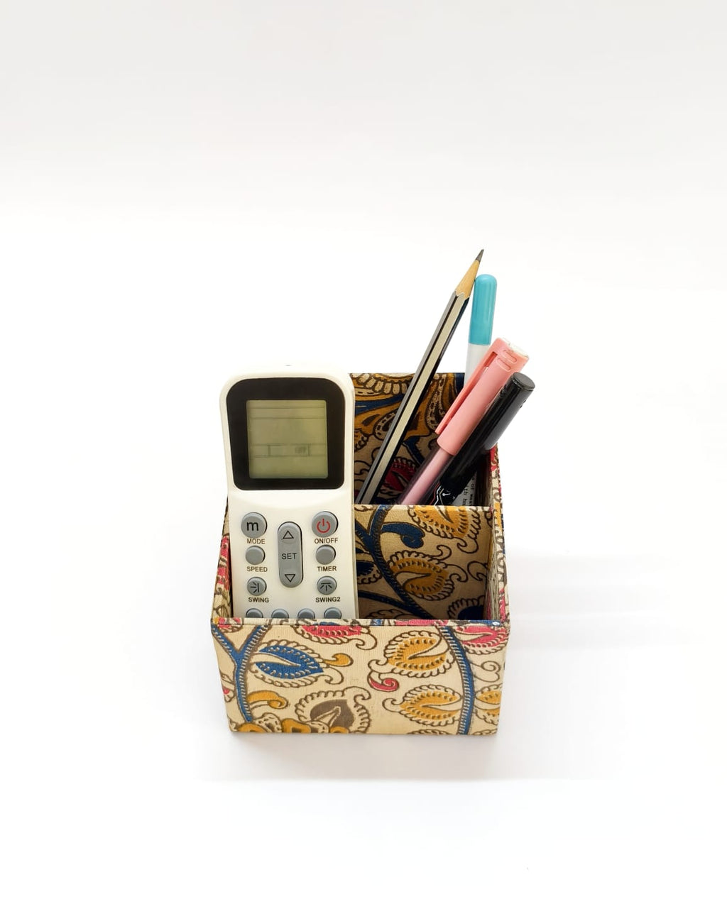 Small Remote control/ Multi-use/ Stationery Organizer - 2 slot - Floral Kalamkari