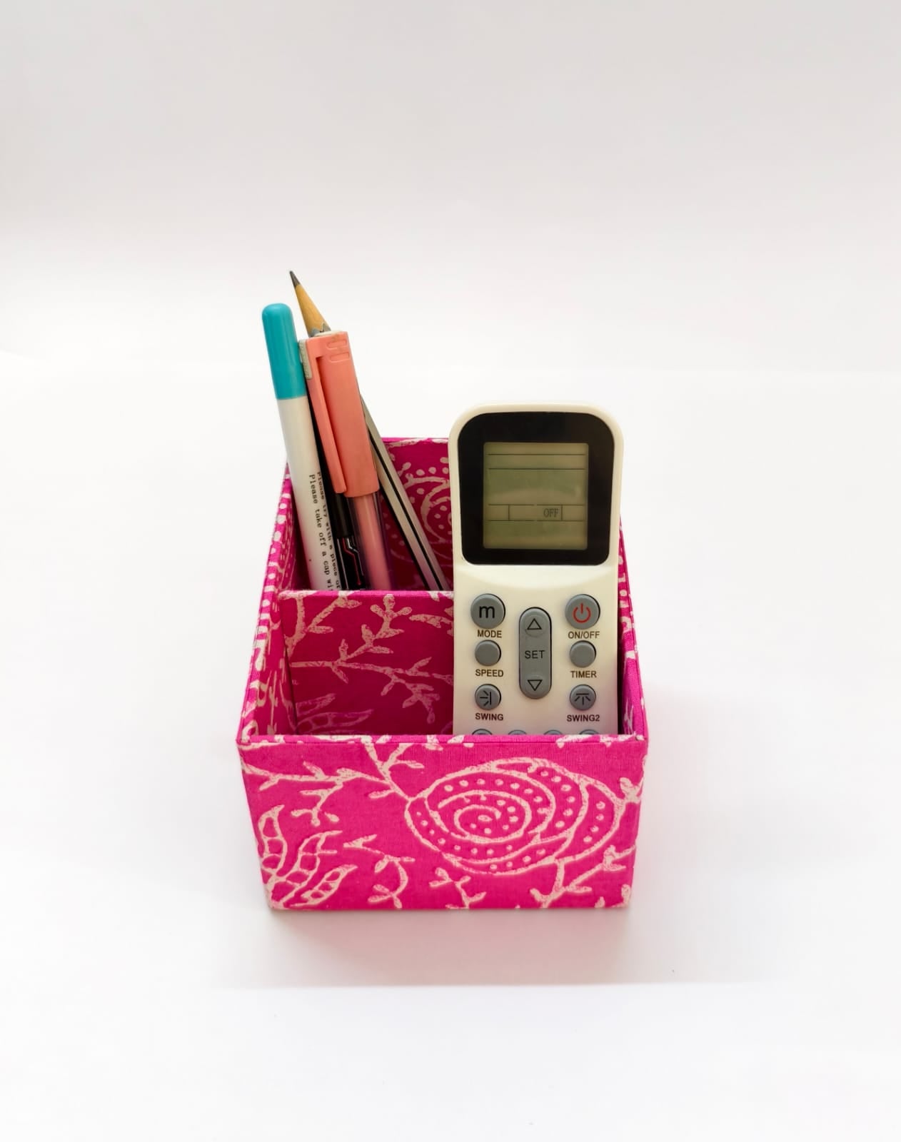 Small Remote control/ Multi-use/ Stationery Organizer - 2 slot - Floral Pink