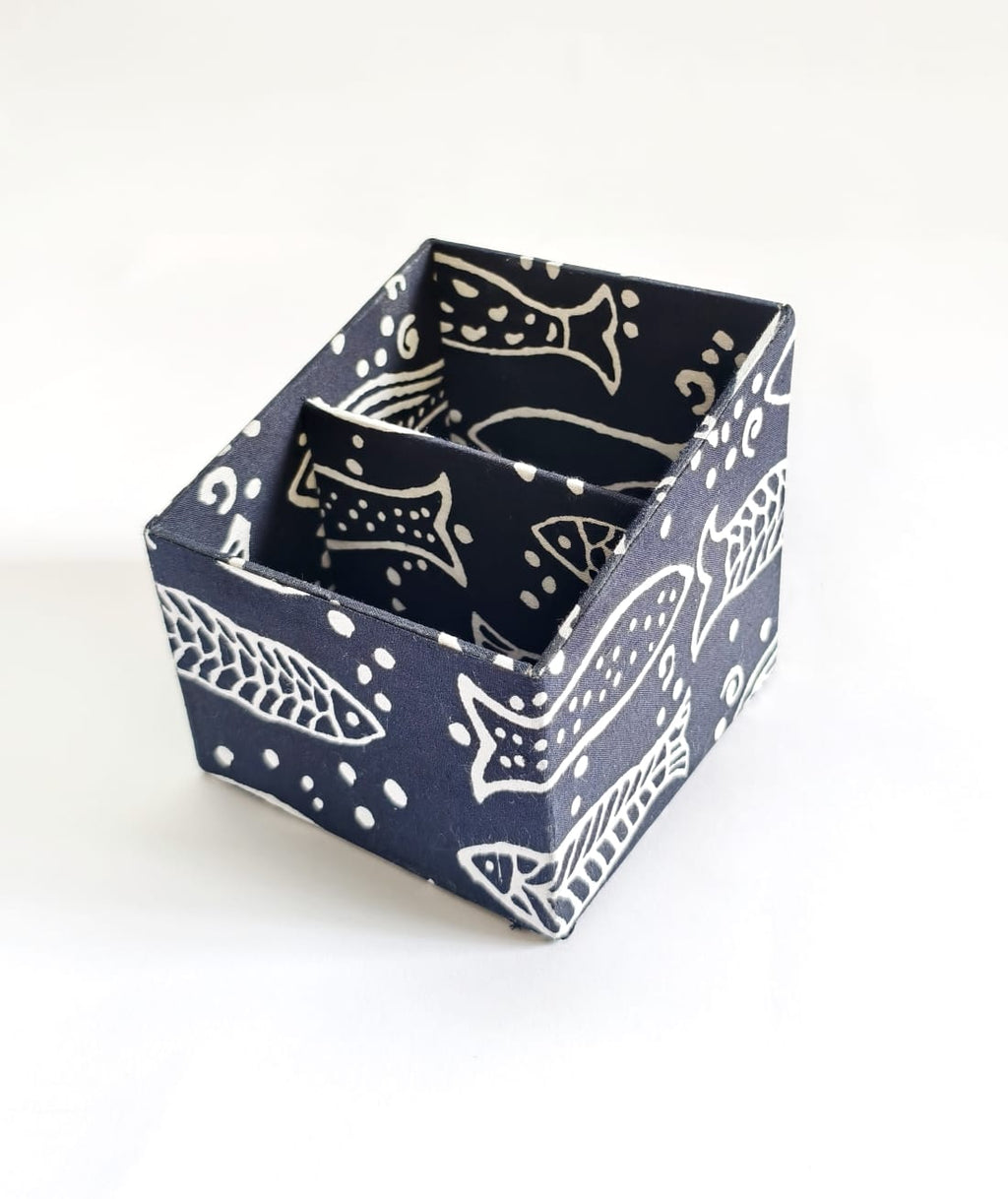 Small Remote control/ Multi-use/ Stationery Organizer - 2 slot - Indigo Fish