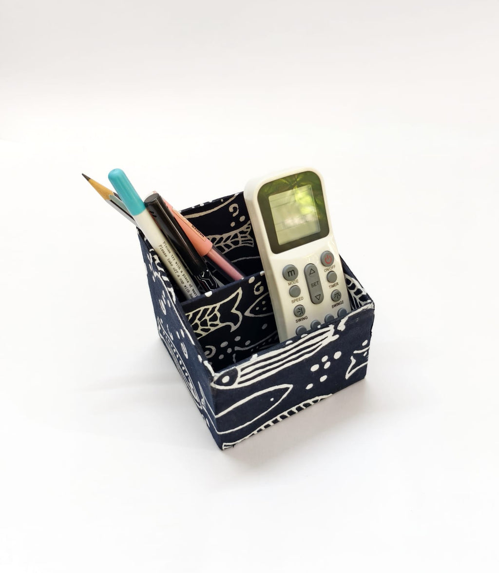 Small Remote control/ Multi-use/ Stationery Organizer - 2 slot - Indigo Fish