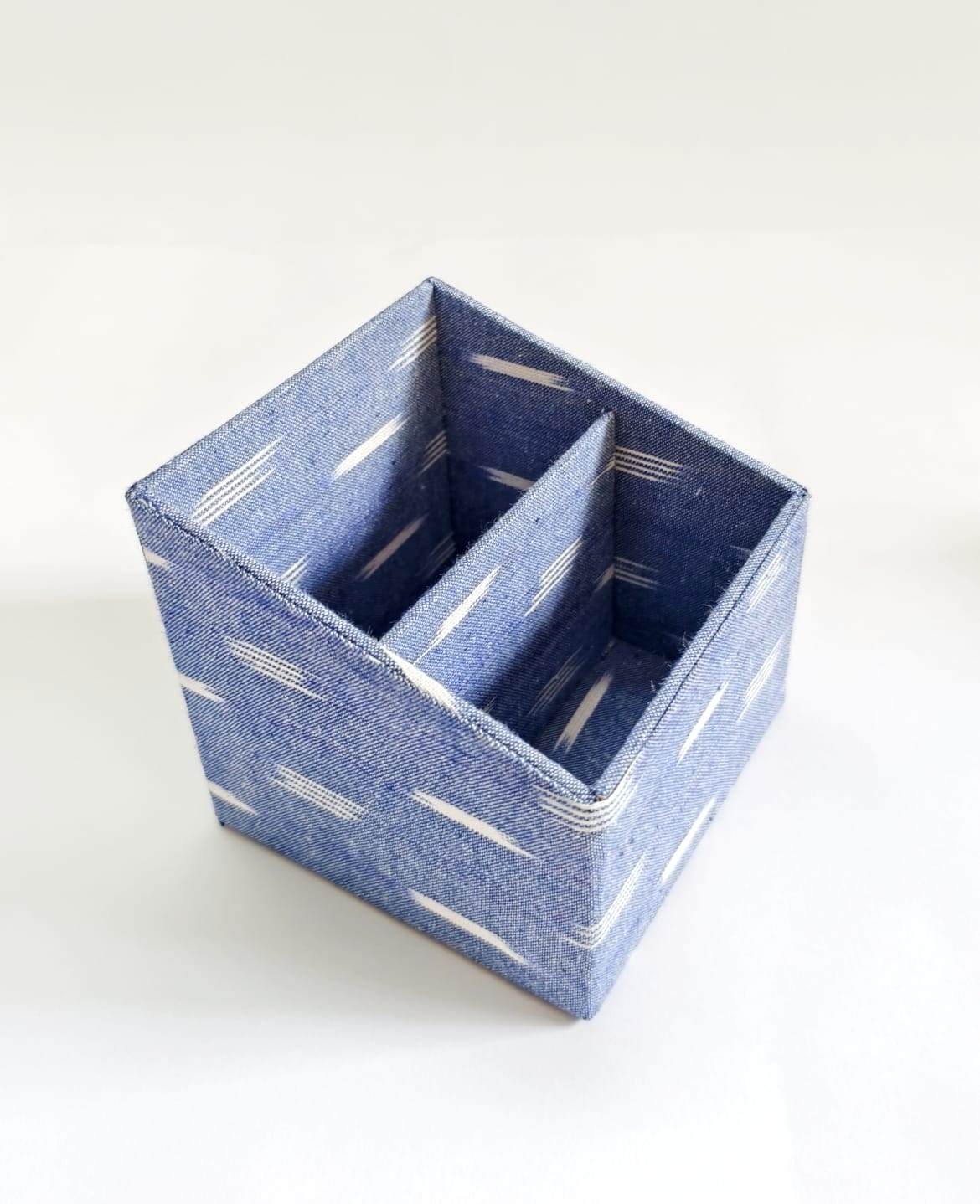 Small Remote control/ Multi-use/ Stationery Organizer - 2 slot - Ikkat Blue