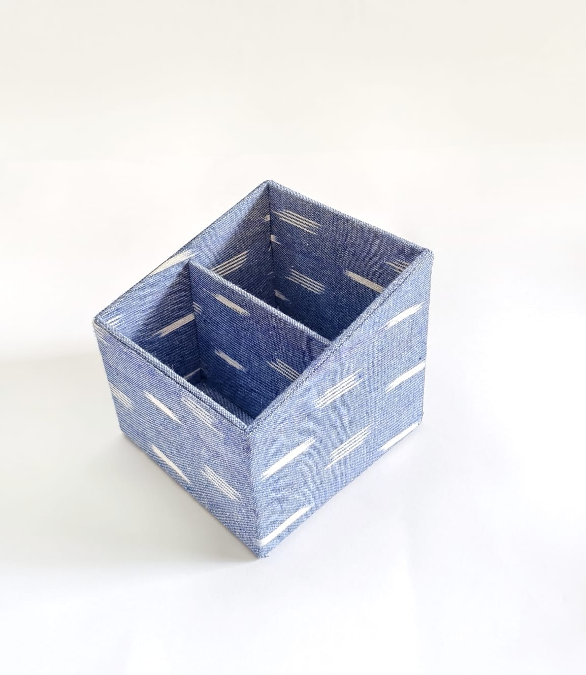 Small Remote control/ Multi-use/ Stationery Organizer - 2 slot - Ikkat Blue