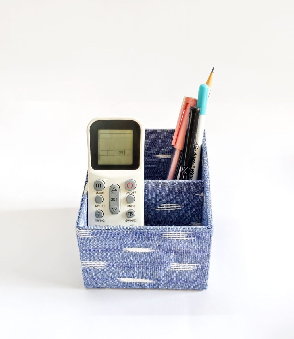 Small Remote control/ Multi-use/ Stationery Organizer - 2 slot - Ikkat Blue