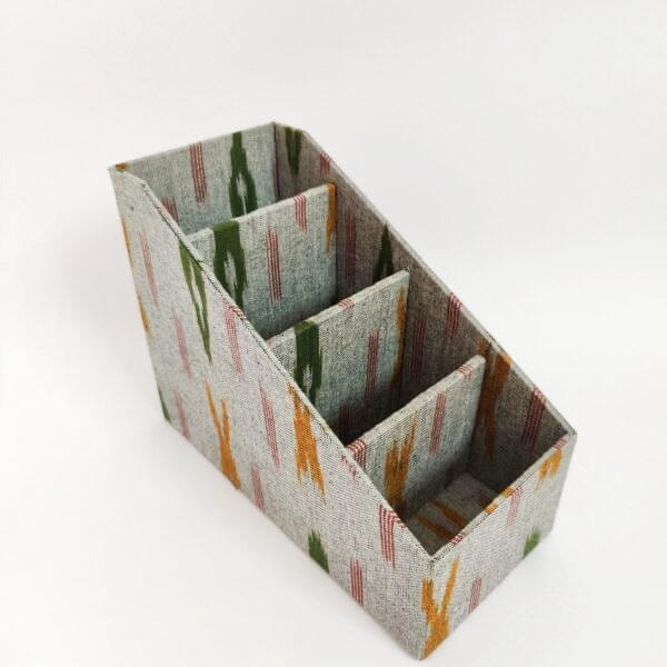 Remote control/ Multi-use/ Stationery Organizer - 4 Slot - Ikkat Grey